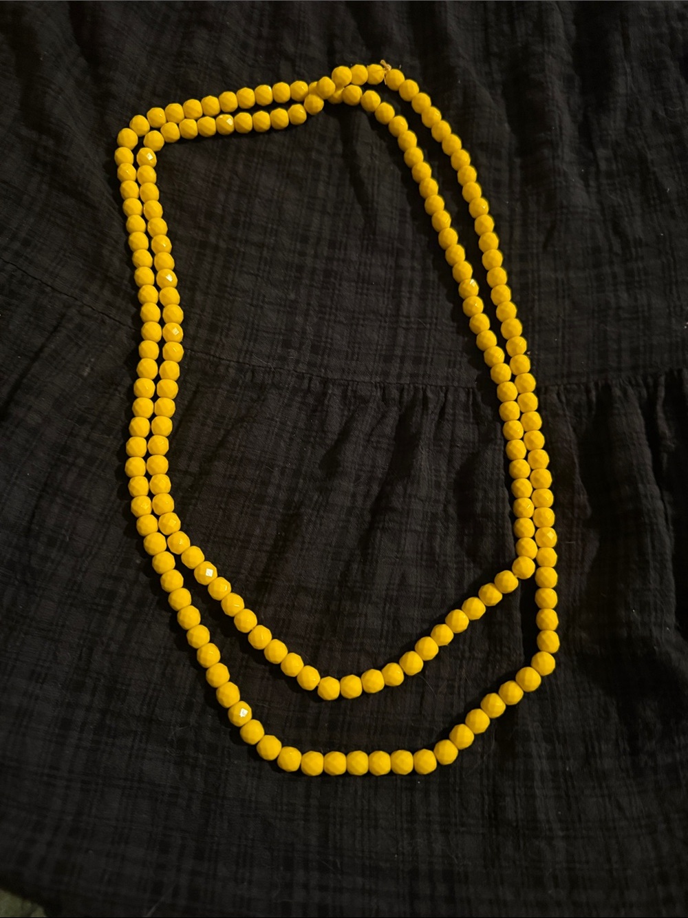 Very Long Yellow Glass Bead Necklace